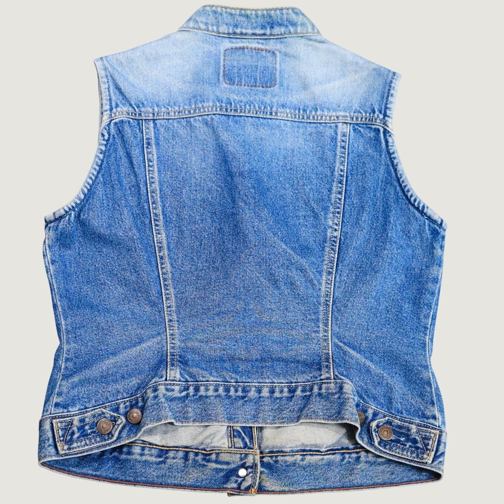 Levi Strauss Signature Denim Trucker Vest Women Size L Blue Faded Distressed Y2K - Picture 2 of 14